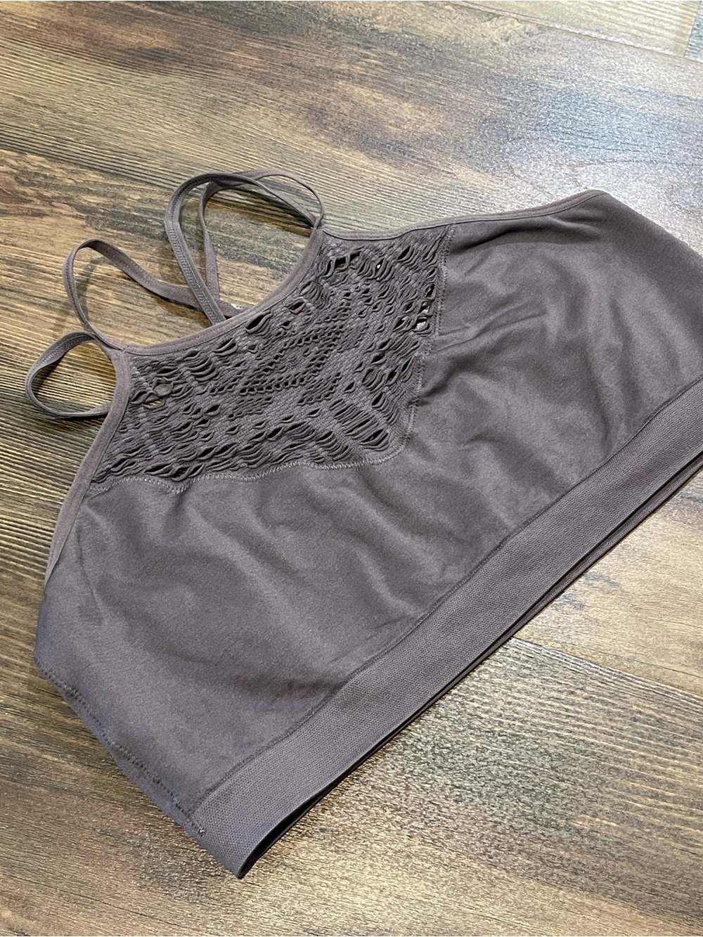 Mae XL Gray Strappy Bralette Crop Top | Lace Crochet Racerback Lounge Bra
